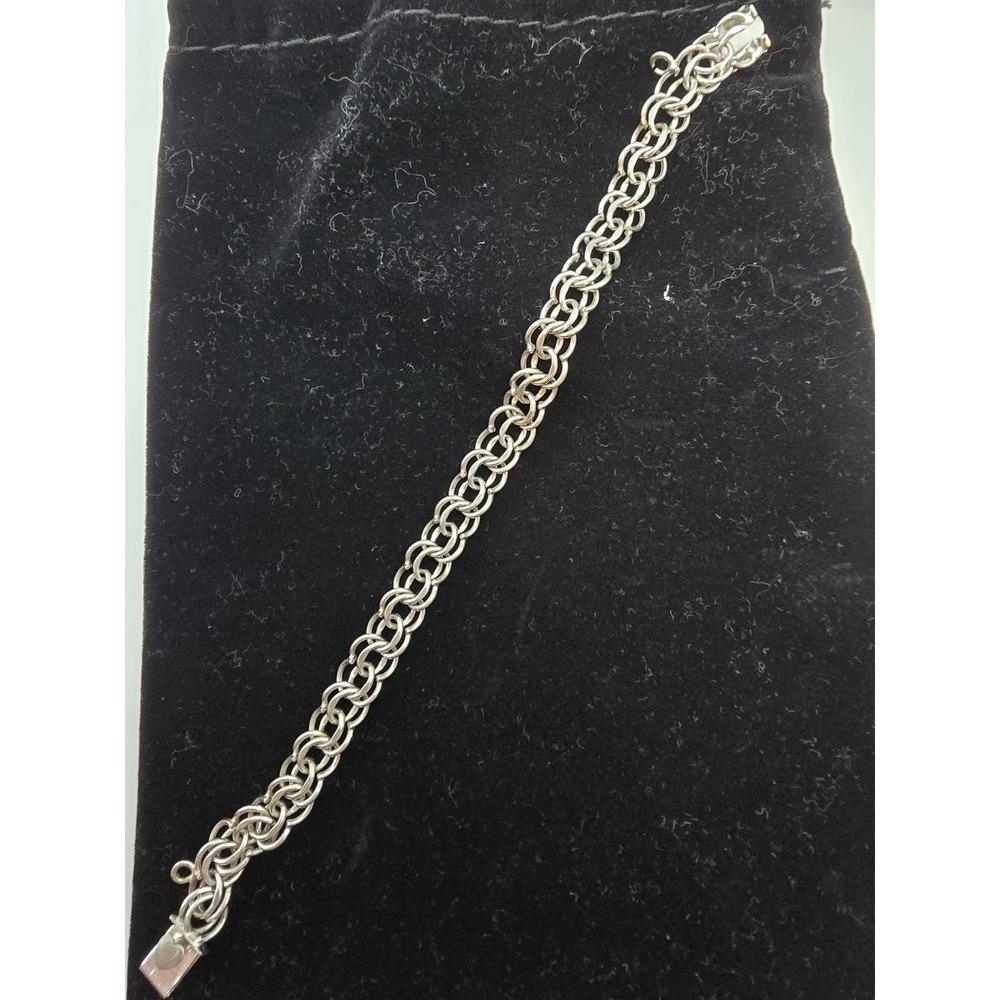 Vintage ELCO Sterling Silver Double Link Farm Bracelet Starter ESTATE‎ 7.5"